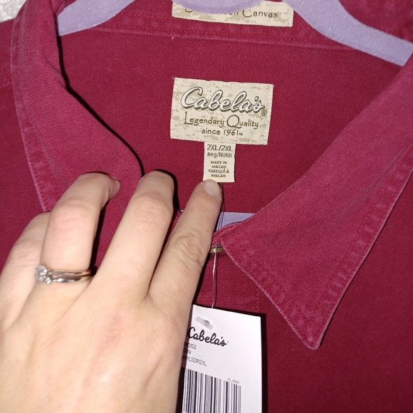 New Cabela's Men's 2XL Reg. Stonewash Canvas Dark Red 100% Cotton LS Shirt - Picture 9 of 10